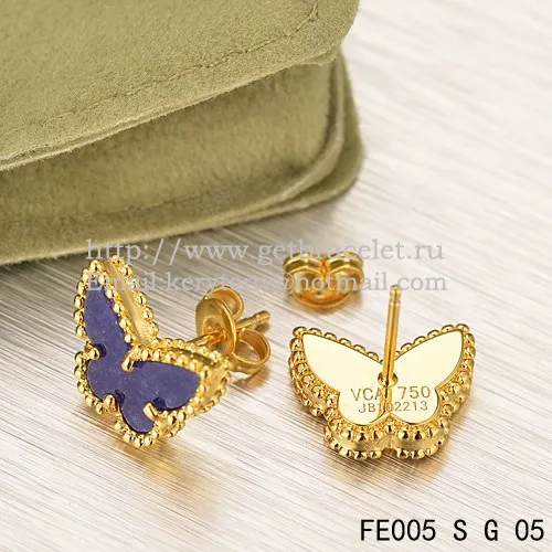 Van Cleef & Arpels Sweet Alhambra Butterfly Earrings Yellow Gold With Lapis Stone Mother Of Pearl