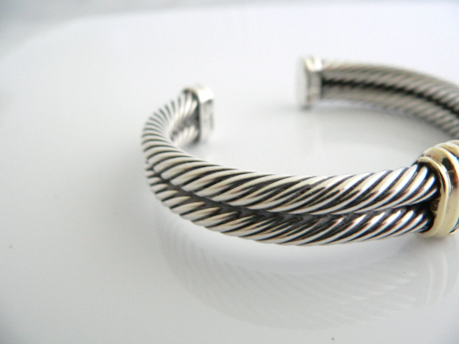 David Yurman Silver 14K Gold Green Quartz Wide Classic Cable Cuff Bracelet Gift