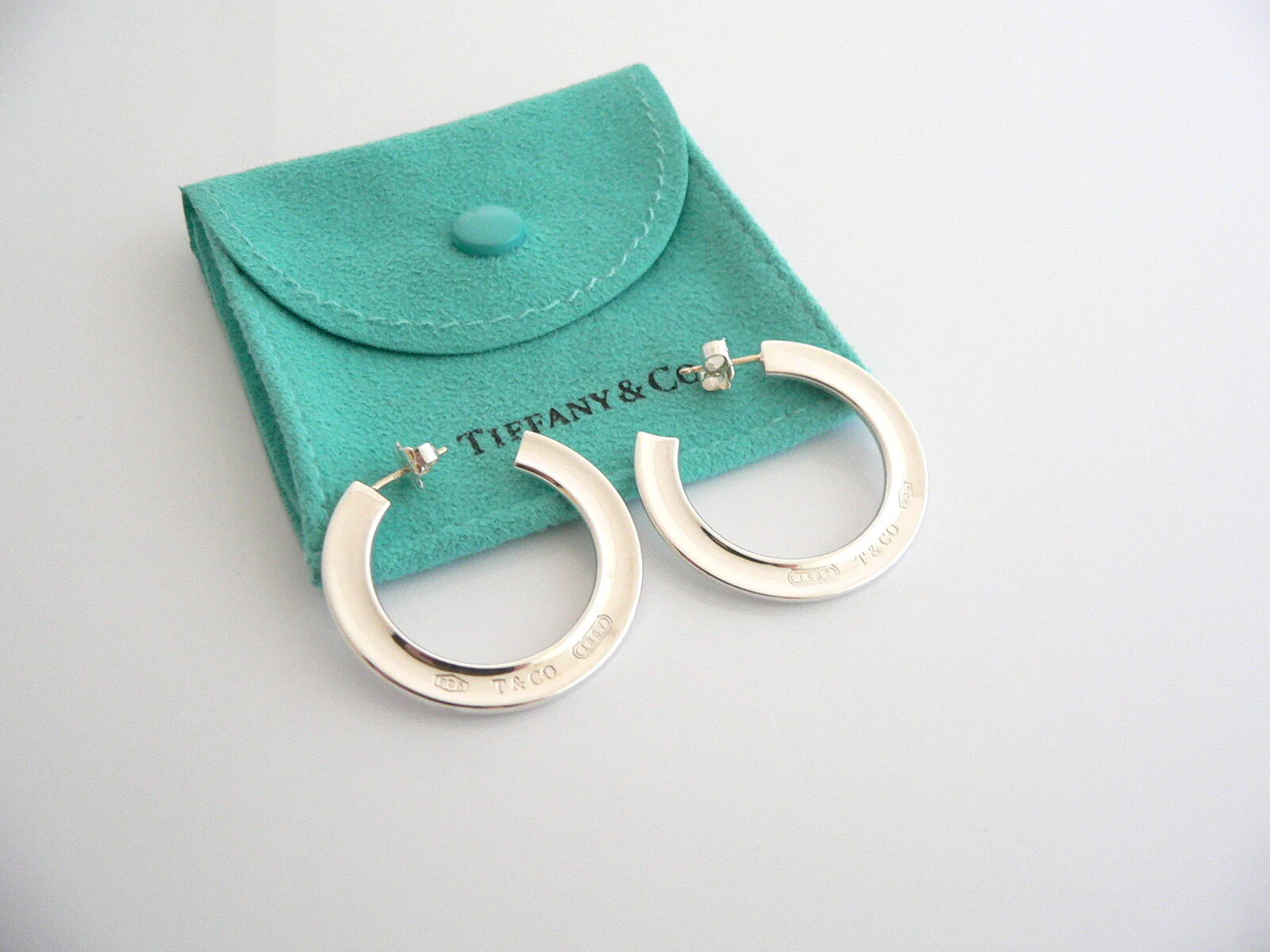 Tiffany & Co 1837 Hoop Earrings Silver Circle Round Gift Pouch Love Flat