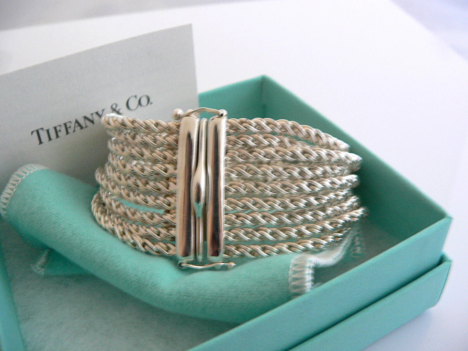 Tiffany & Co Silver 9 Nine Cable Rope Link Bracelet Bangle Gift Love Pouch