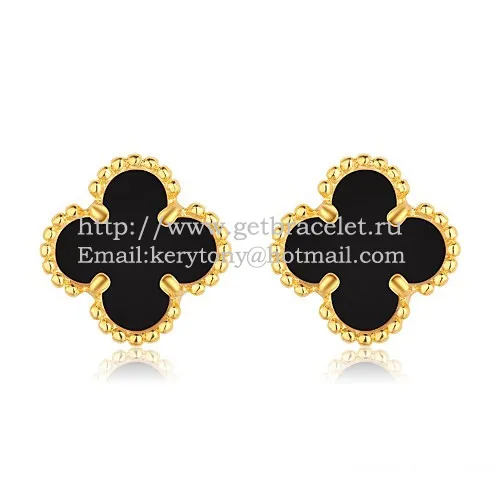 Van Cleef & Arpels Sweet Alhambra Earrings Yellow Gold With Black Onyx Mother Of Pearl