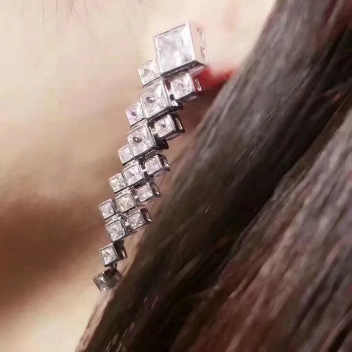 2021 Fashion Tiffany Drop Earrings 925 Silver Square Crystals Online Store