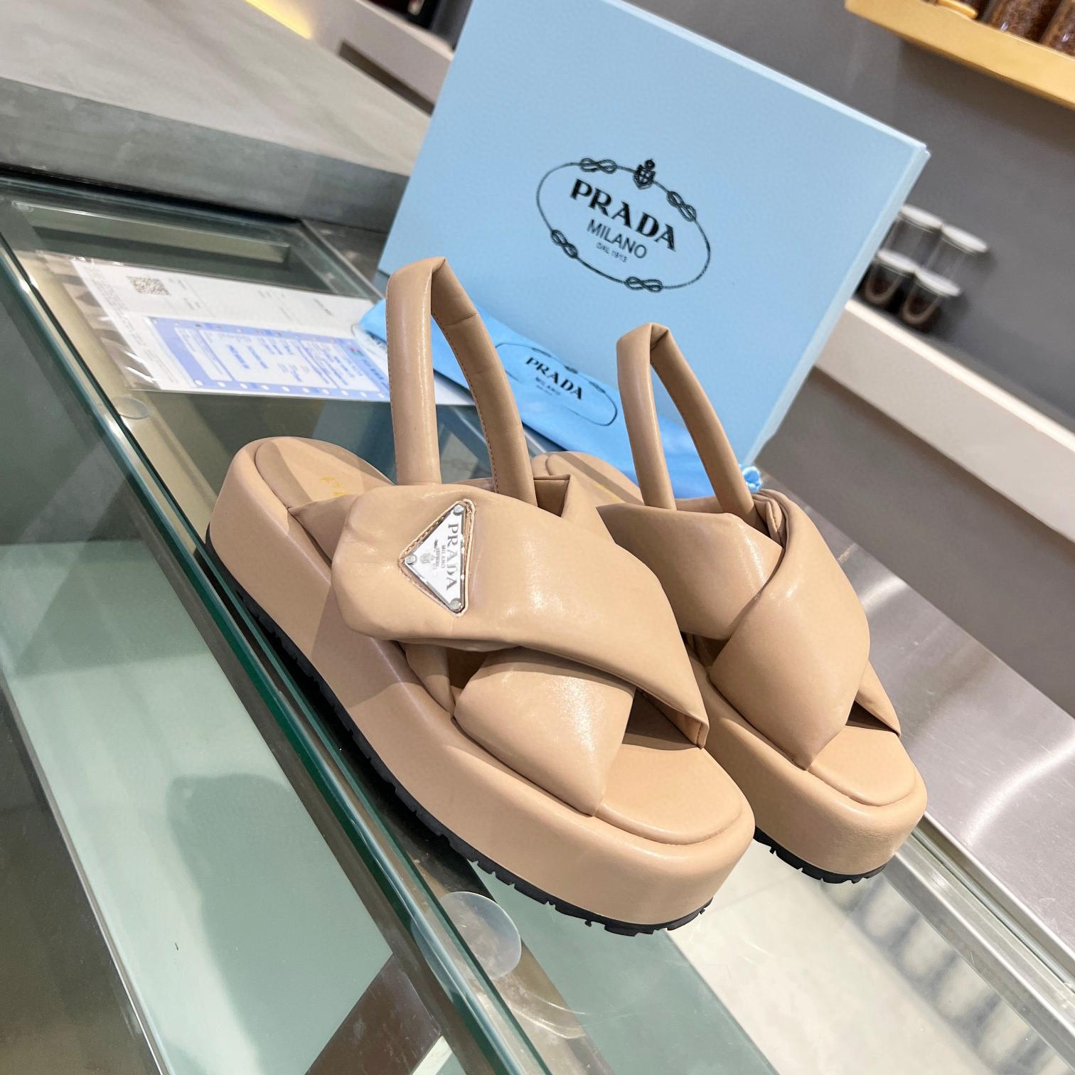 Prada Leather Peep-toe Beach Sandals Slide (Replica)
