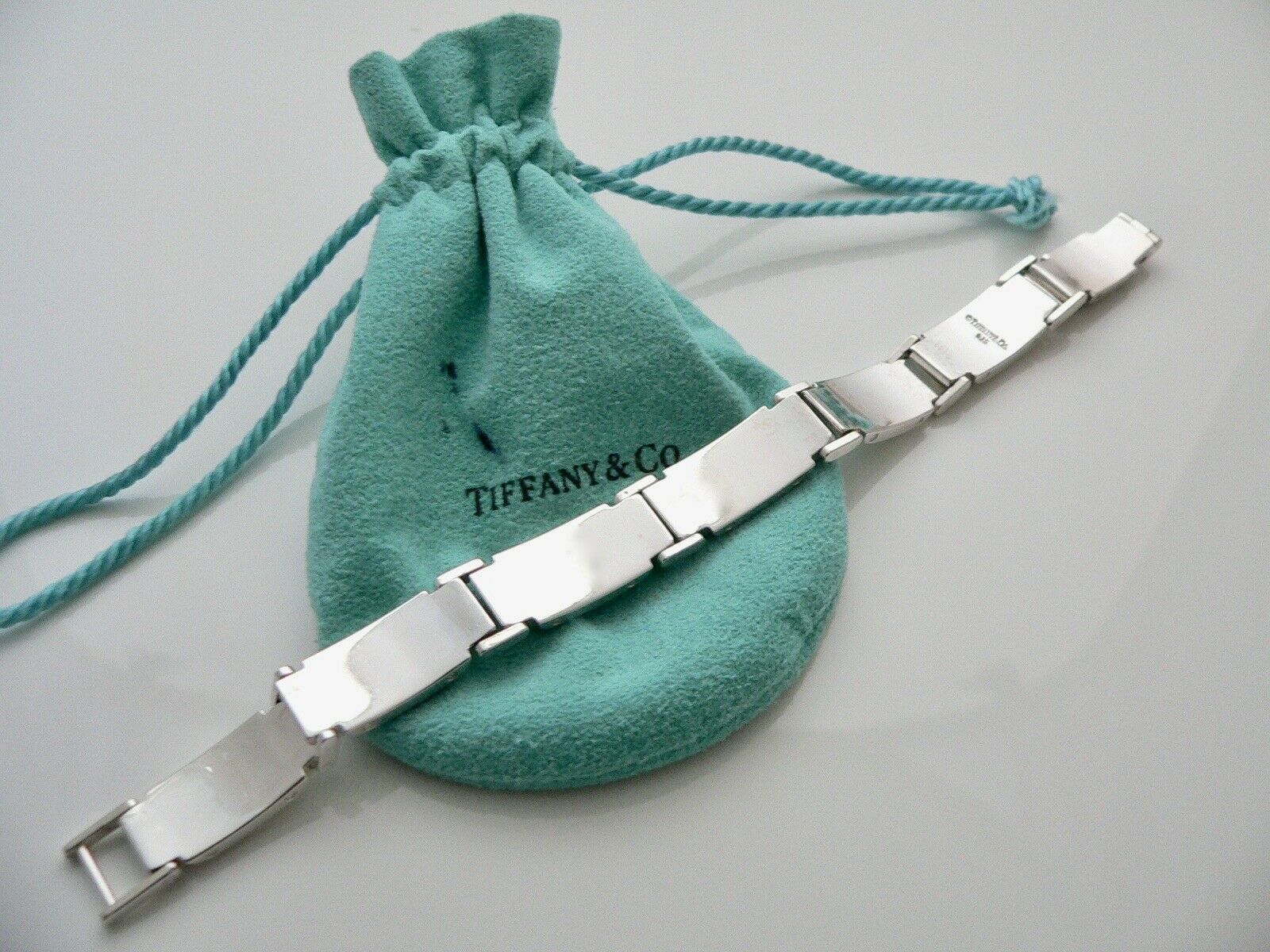 Tiffany & Co Metropolis Link Silver Bracelet Bangle 7 Inch Chain Rare Pouch Gift