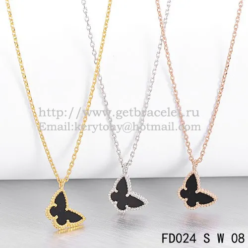 Van Cleef Arpels Lucky Alhambra Butterfly Necklace White Gold With Black Onyx Mother Of Pearl