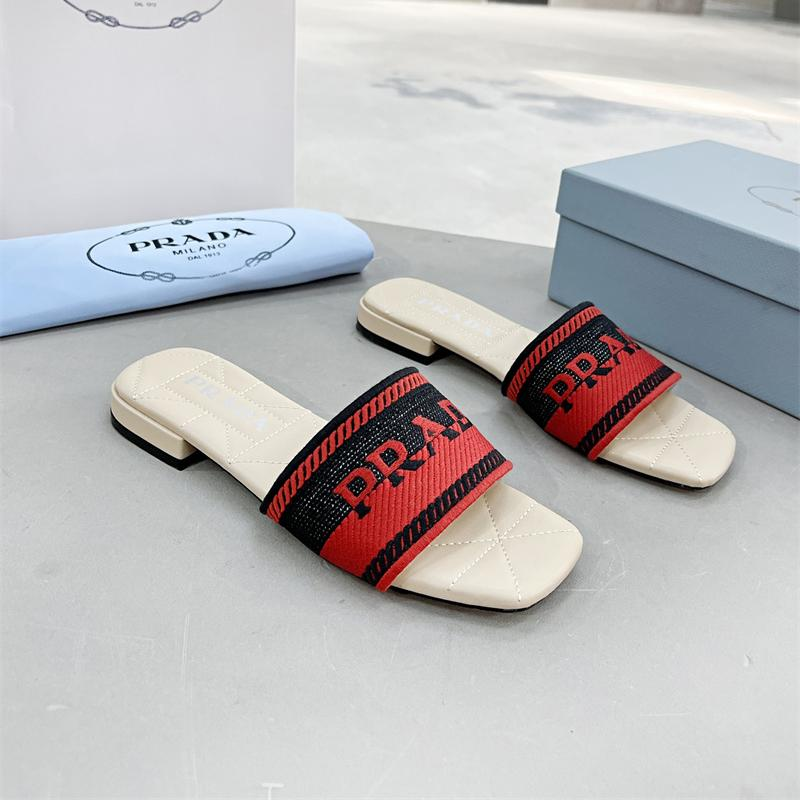 Prada Logo EmbroideryFashion Sandals Slide Sandal (Replica)