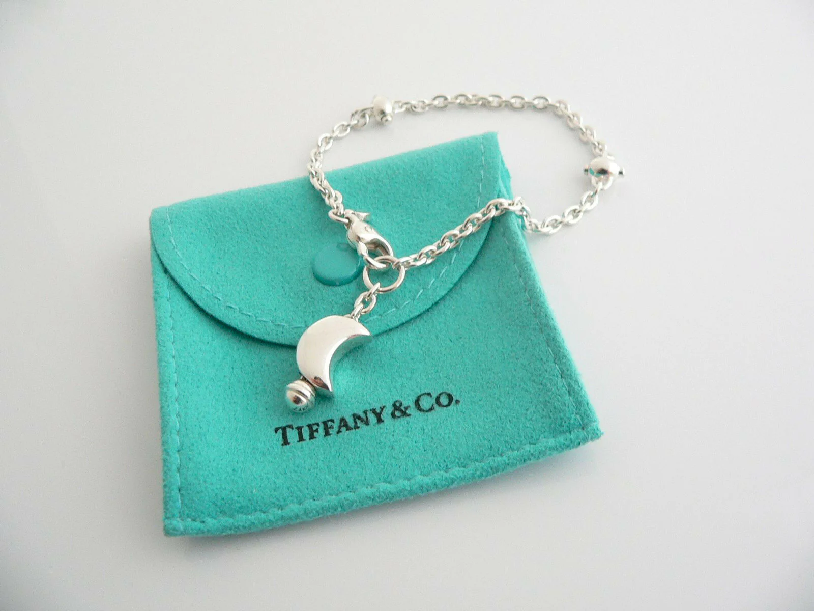 Tiffany & Co Silver Moon Bracelet Dangle Dangling Bangle Rare Gift Pouch Love