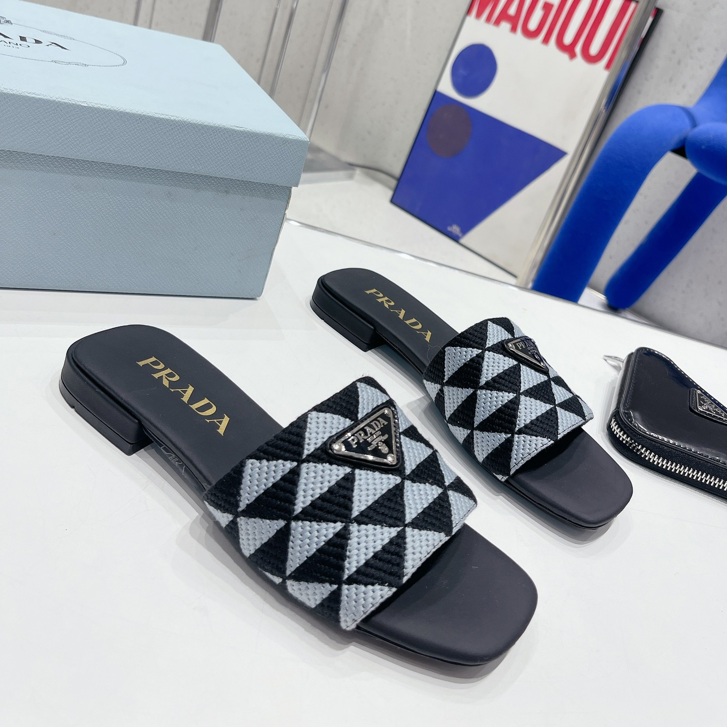 Prada Fabric Flat Bottom Slide Sandal (Replica)