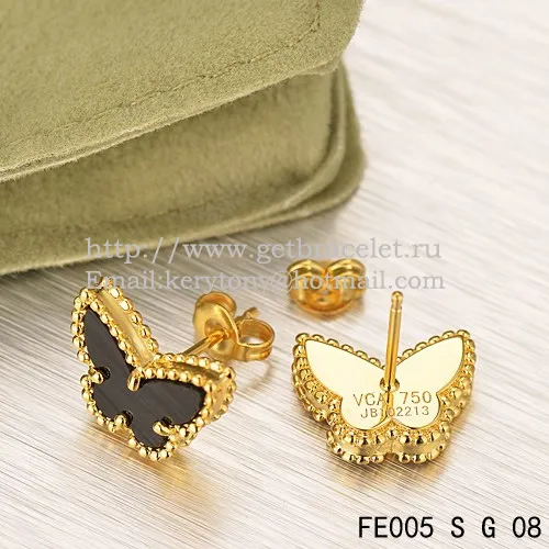 Van Cleef & Arpels Sweet Alhambra Butterfly Earrings Yellow Gold With Black Onyx Mother Of Pearl