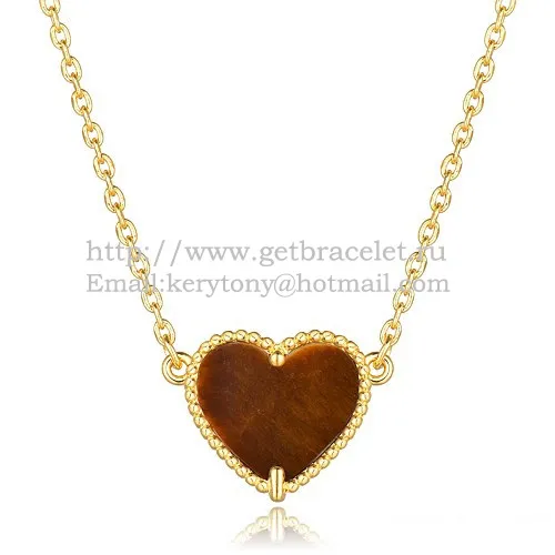 Van Cleef Arpels Sweet Alhambra Heart Pendant Yellow Gold With Tiger's Eye Mother Of Pearl