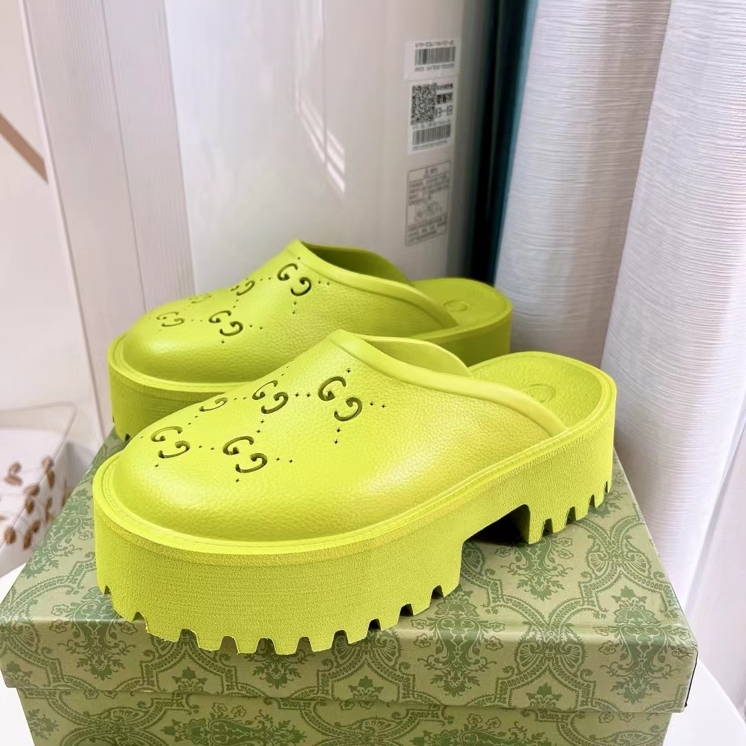 Gucci Shoes Hollow Double G Rubber Thick Slide Sandal (Replica)