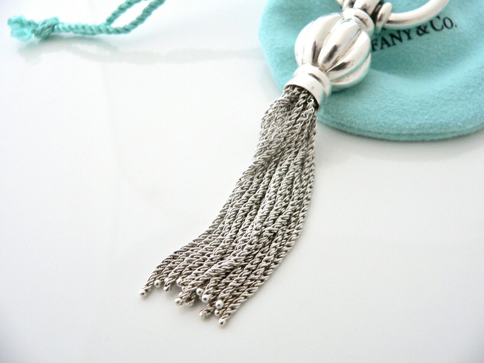 Tiffany & Co Silver Tassel Charm Pendant 4 Necklace Chain Gift Pouch Love