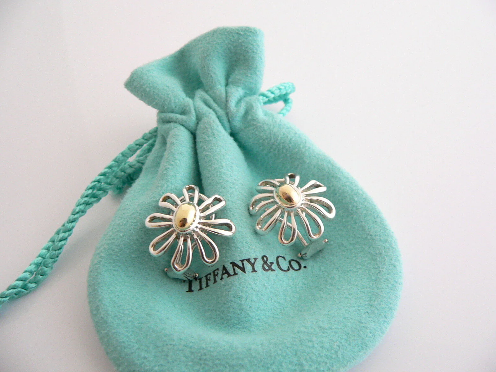 Tiffany & Co Picasso Large 18K Gold Silver Daisy Flower Earrings Studs Gift Love