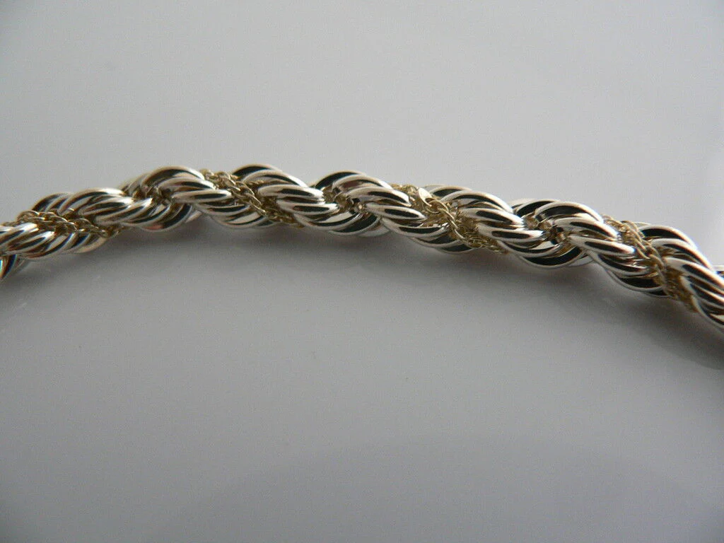Tiffany & Co Silver 18K Gold Rope Bracelet Bangle Chain Gift Love Classic Cool