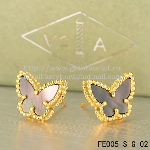 Van Cleef & Arpels Sweet Alhambra Butterfly Earrings Yellow Gold With Gray Mother Of Pearl