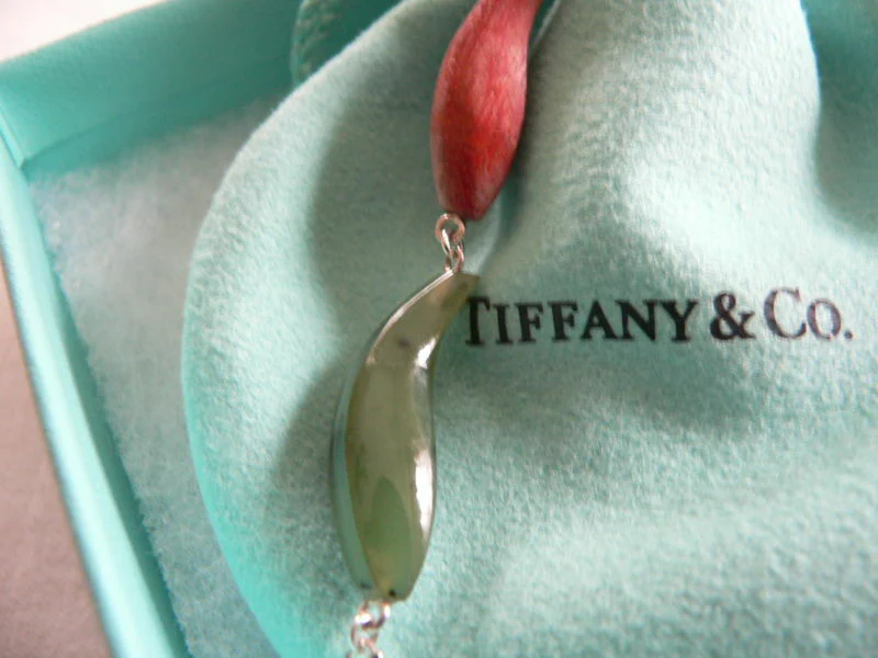 Tiffany & Co Silver Gehry Fish Jade Wood Triple Dangle Necklace Pendant Gift Art