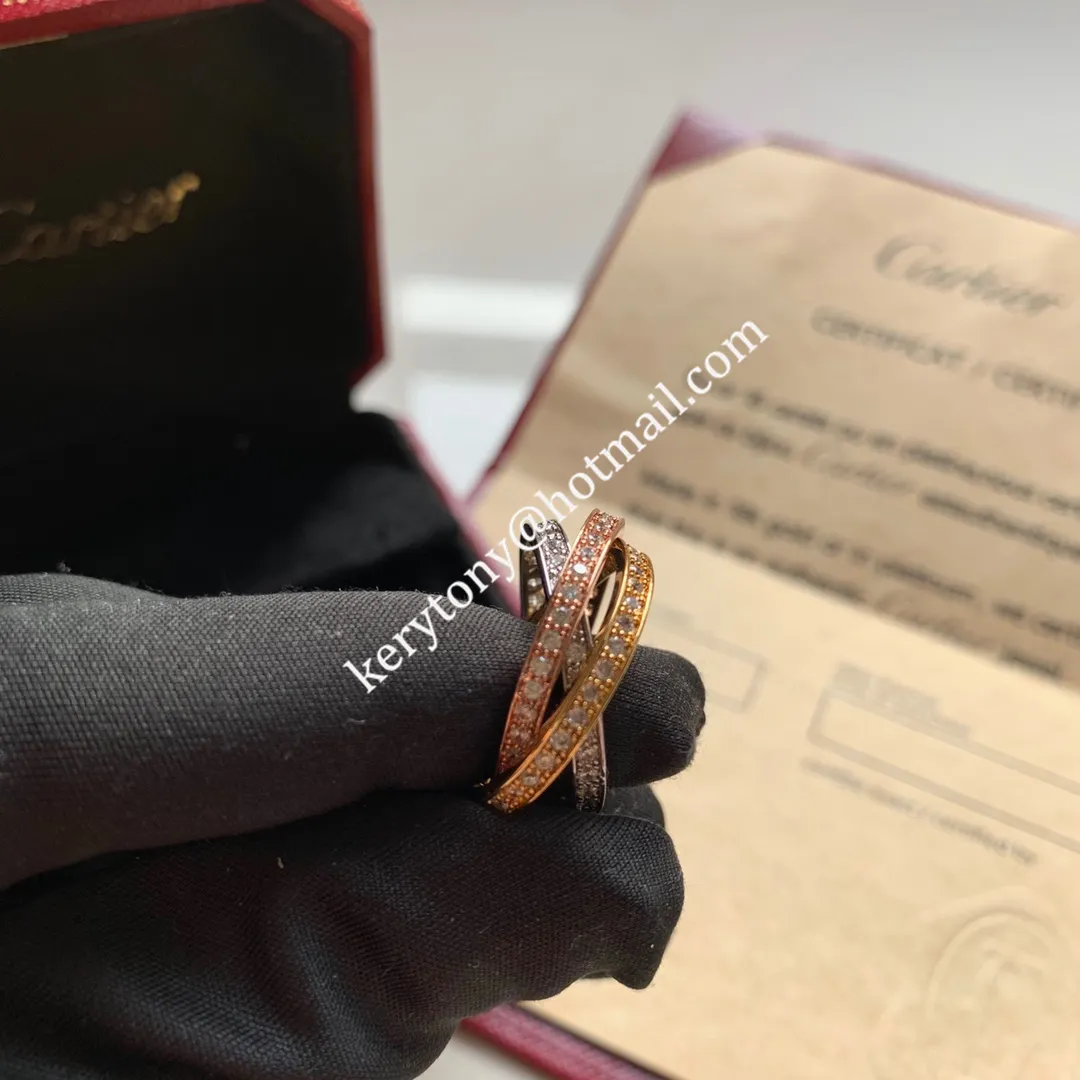 Top Sale Cartier Trinity Ring White Gold/Yellow God/Rose Gold With Pave Diamonds B4075100 Online