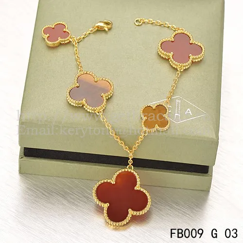 Van Cleef & Arpels Magic Alhambra Bracelet 5 Motifs Yellow Gold With Tiger's Eye Carnelian