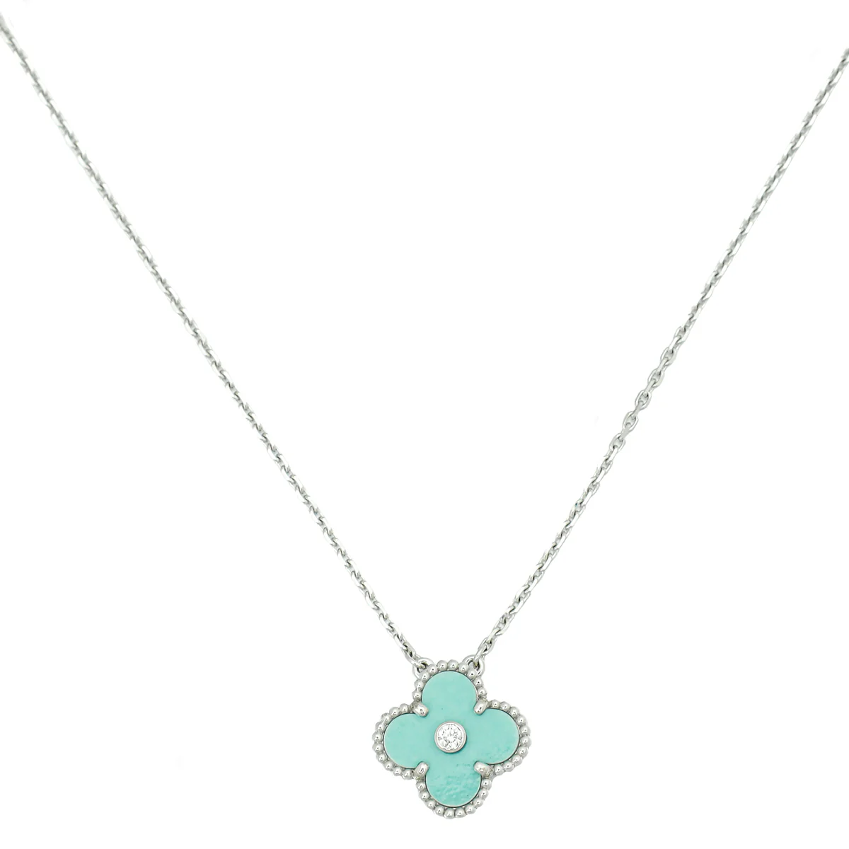 Van Cleef & Arpels 18K White Gold Diamond Holiday Ltd. Ed.Celadon Vintage Alhambra Necklace