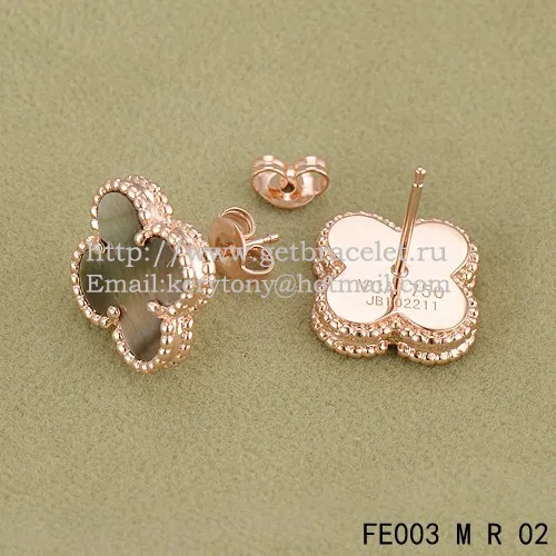 Van Cleef & Arpels Sweet Alhambra Earrings Pink Gold With Gray Mother Of Pearl