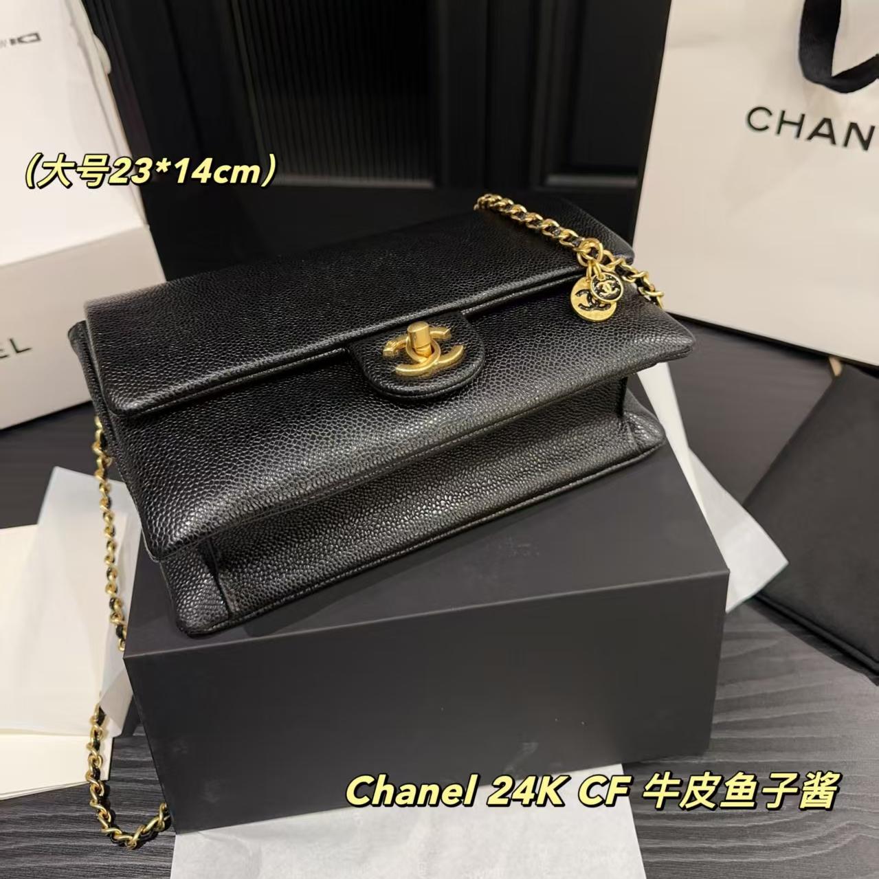 Chanel  Grained Calfskin Medium Classic Pure Double Flap Black（7A）