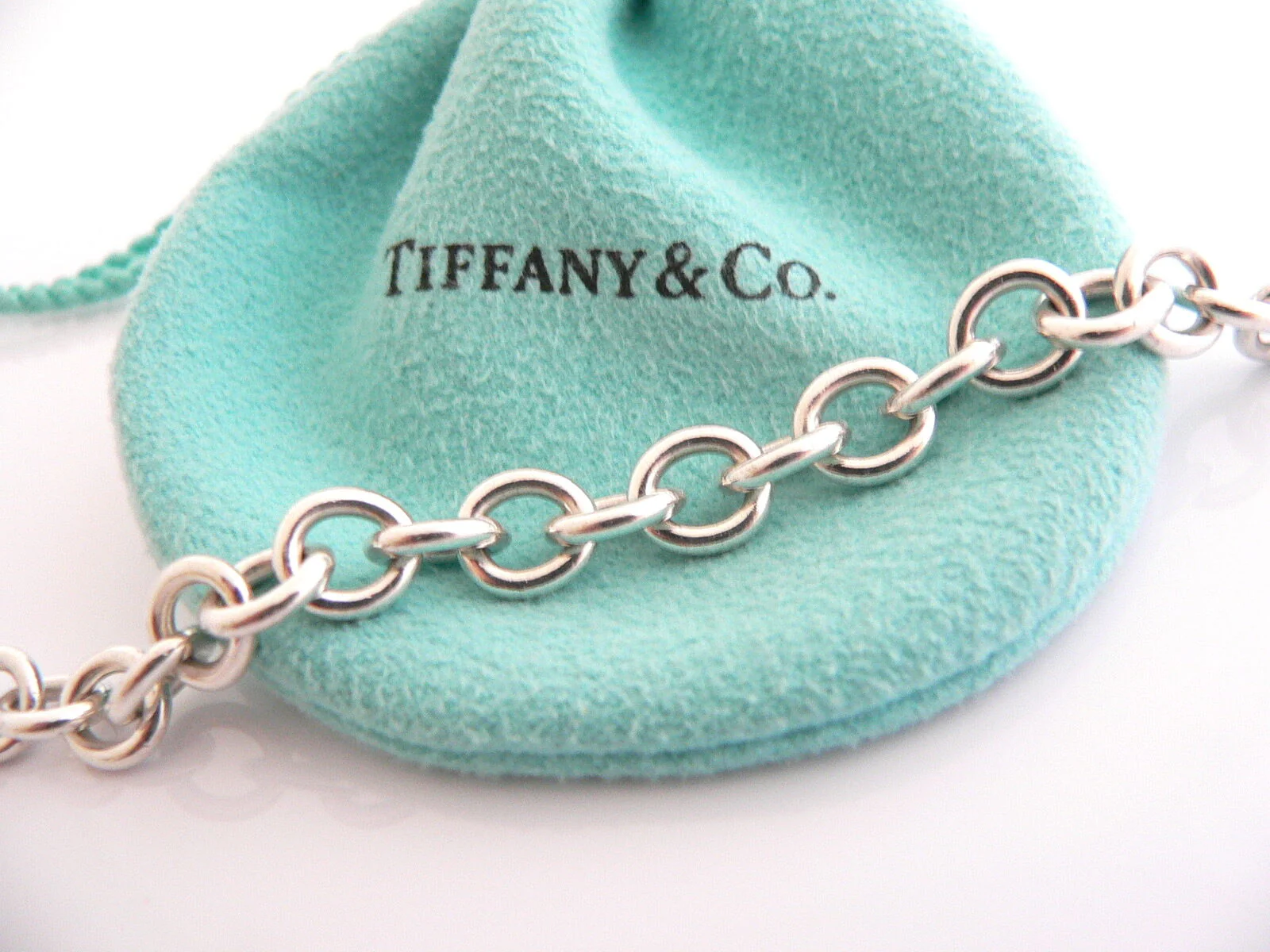 Tiffany & Co Silver Mom Heart Padlock Charm Bracelet Open Links Gift Pouch Love