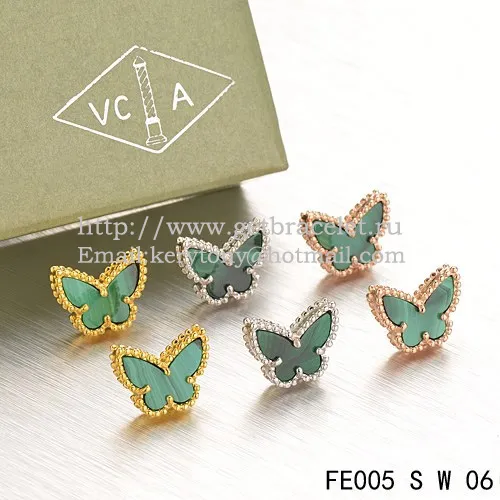 Van Cleef & Arpels Sweet Alhambra Butterfly Earrings White Gold With Malachite Mother Of Pearl
