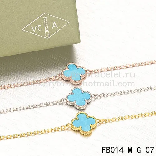 Van Cleef & Arpels Sweet Alhambra Bracelet Yellow Gold With Turquoise Mother Of Pearl