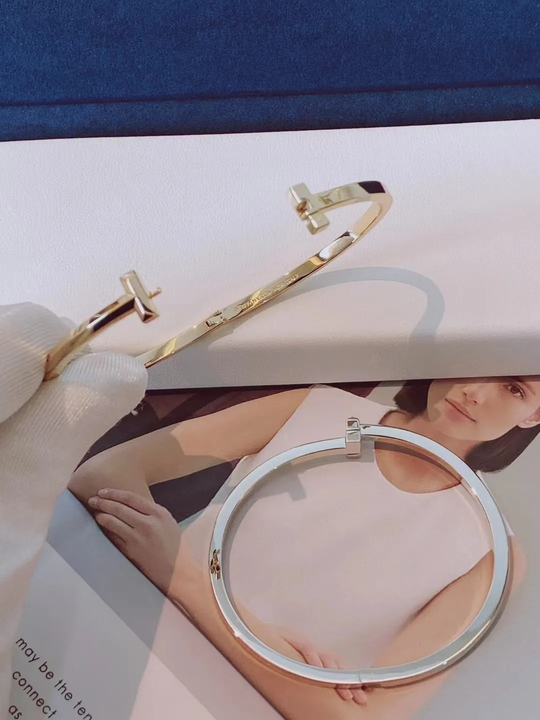 Tiffany T T1 Narrow Hinged Bangle Champagne Gold/White Gold