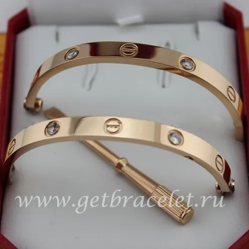 Replica Cartier Love Bracelet For Men and Women Pink Gold 4 Diamonds B6036016 (New Version - Prevent Screws Fall Out)