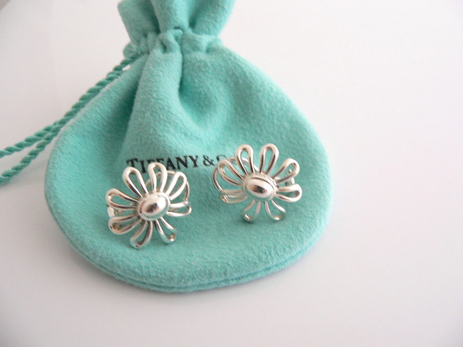 Tiffany & Co Picasso Large Silver Daisy Flower Earrings Studs Gift Pouch Huge