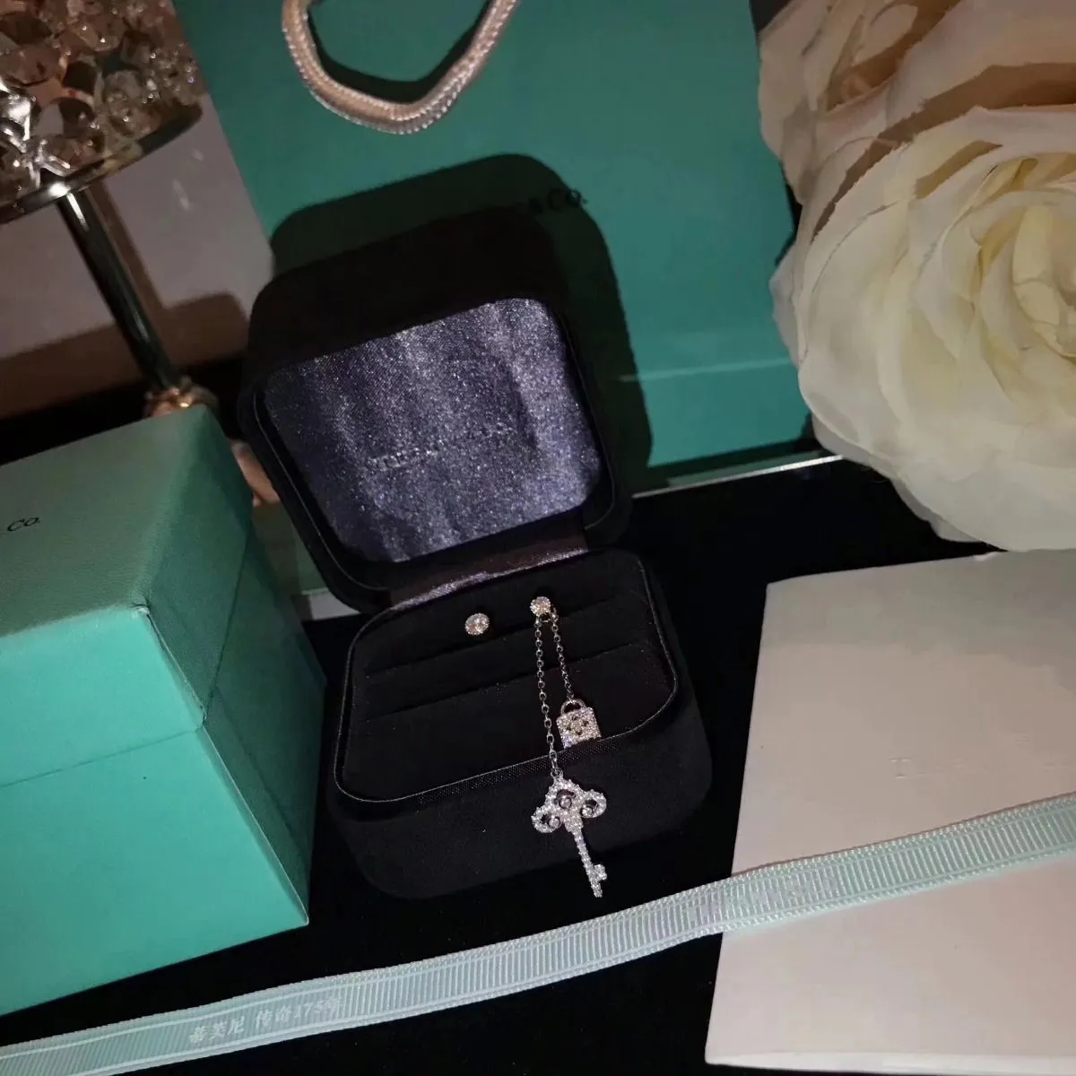 Tiffany Keys Enchant Tassel Asymmetrical Drop Earrings Couple Style Jewelry USA