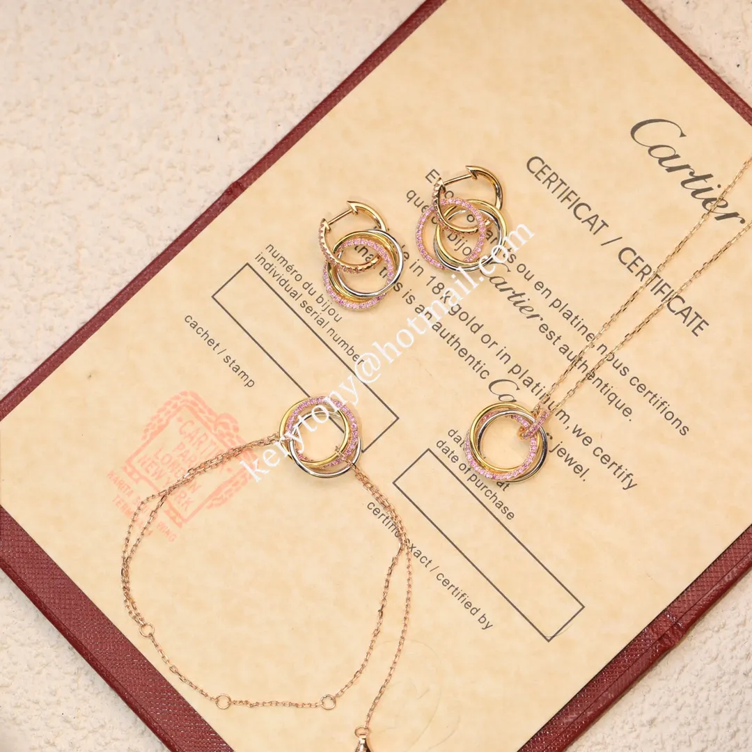 Women Fashion Jewellery Cartier Trinity Necklace White Gold/Yellow Gold with Pink Diamonds Online Sale