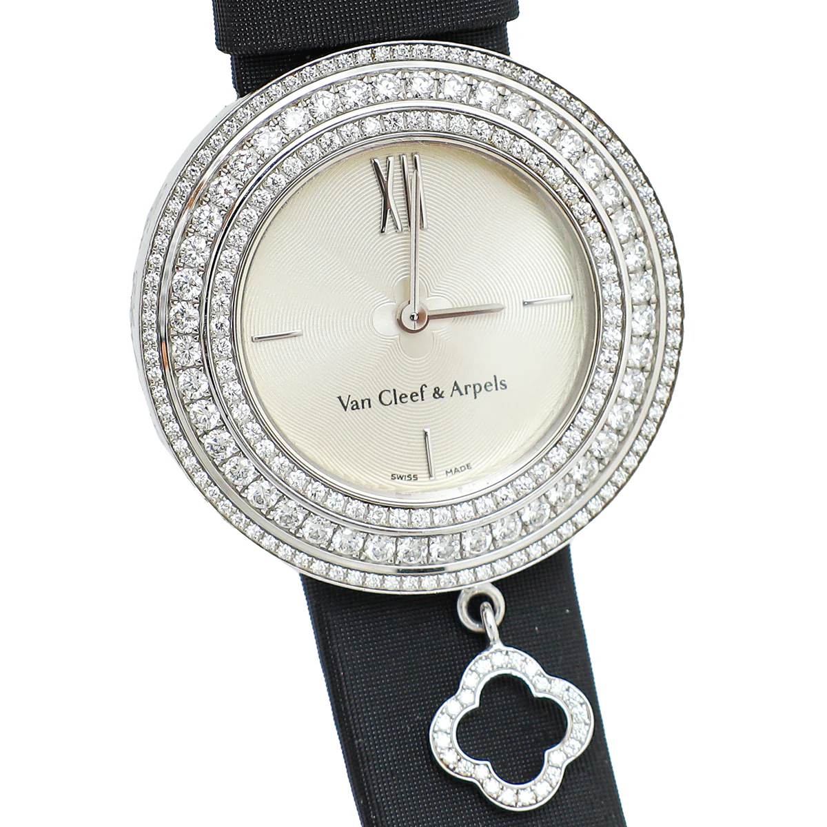Van Cleef & Arpels 18K White Gold Charms with Diamonds 32mm Quartz Watch