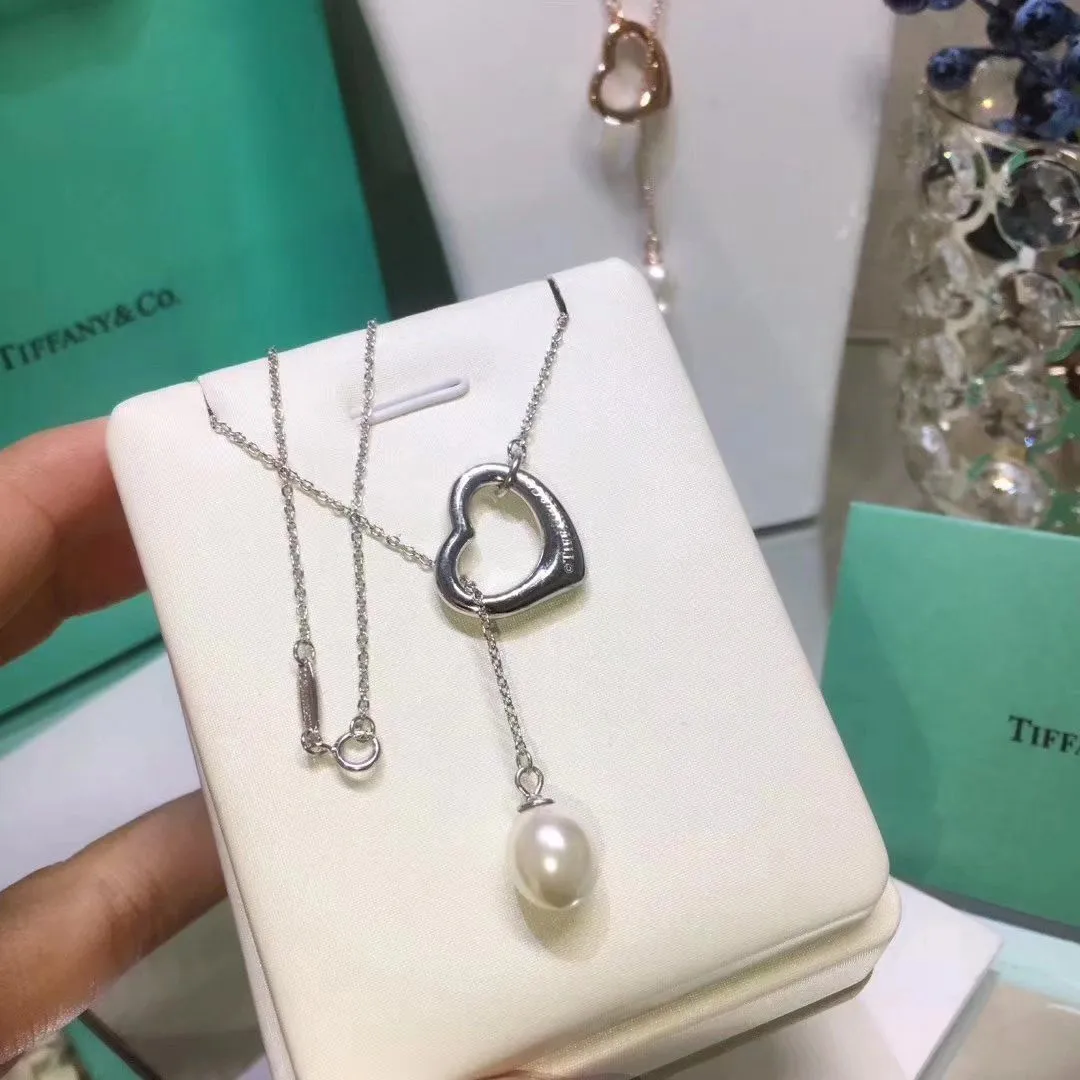 Tiffany Elsa Peretti Lariat Open Heart Pendant With The Pearl Necklace Fashion Women Jewelry 34507562/GRP09653