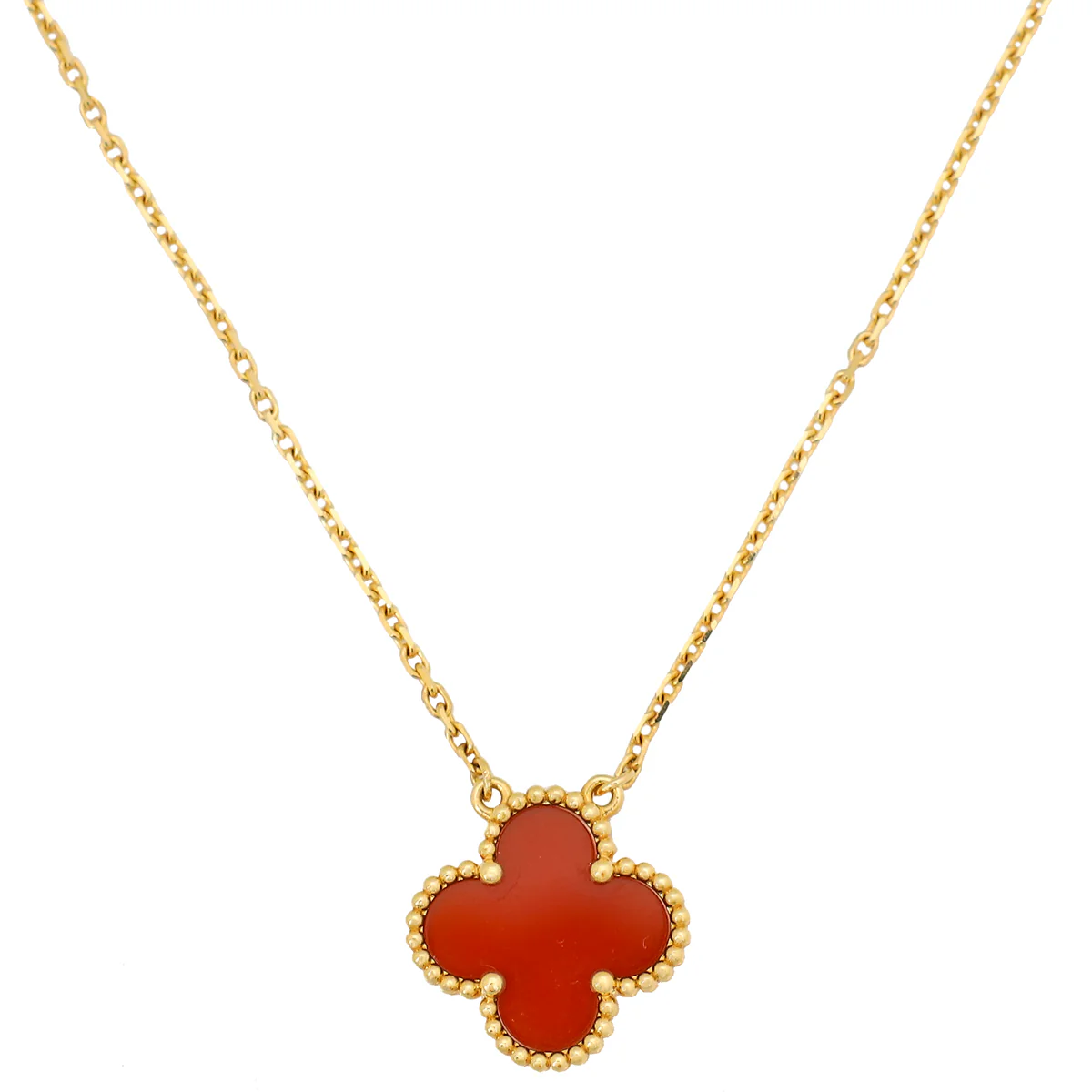 Van Cleef & Arpels 18K Pink Gold Carnelian Vintage Alhambra Necklace