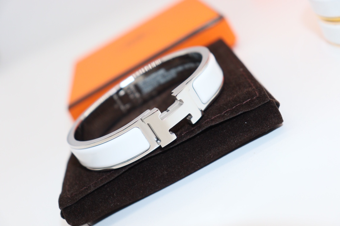 Fake Hermes Bracelet, Clic H bracelet Dupe, White Enamel Bracelet, Three Color