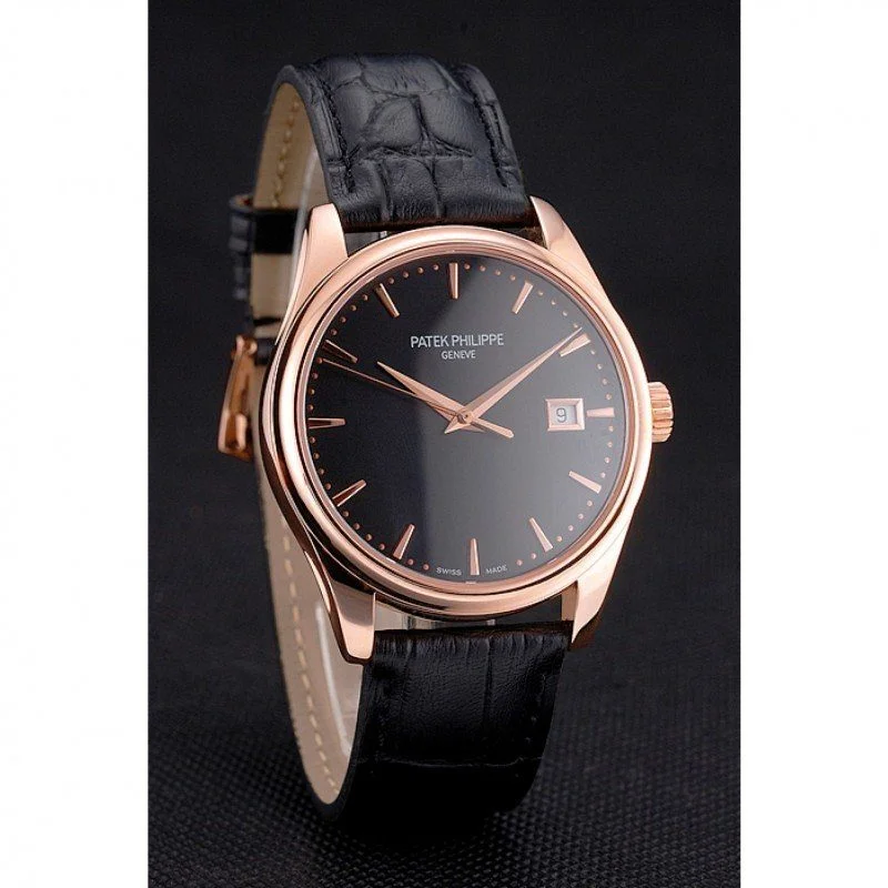 Calatrava Black Dial 38 mm, Rose Gold Plated