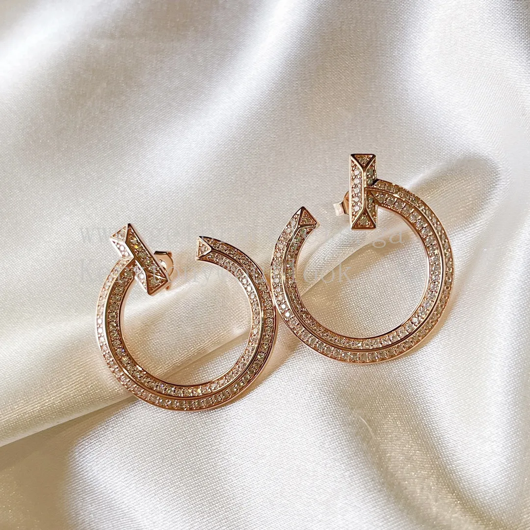 Tiffany T T1 Open Hoop Earrings in Rose Gold/White Gold With Pave Diamonds