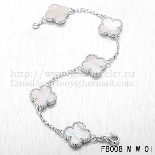 Van Cleef & Arpels Vintage Alhambra Bracelet 5 Motifs White Gold With White Mother Of Pearl