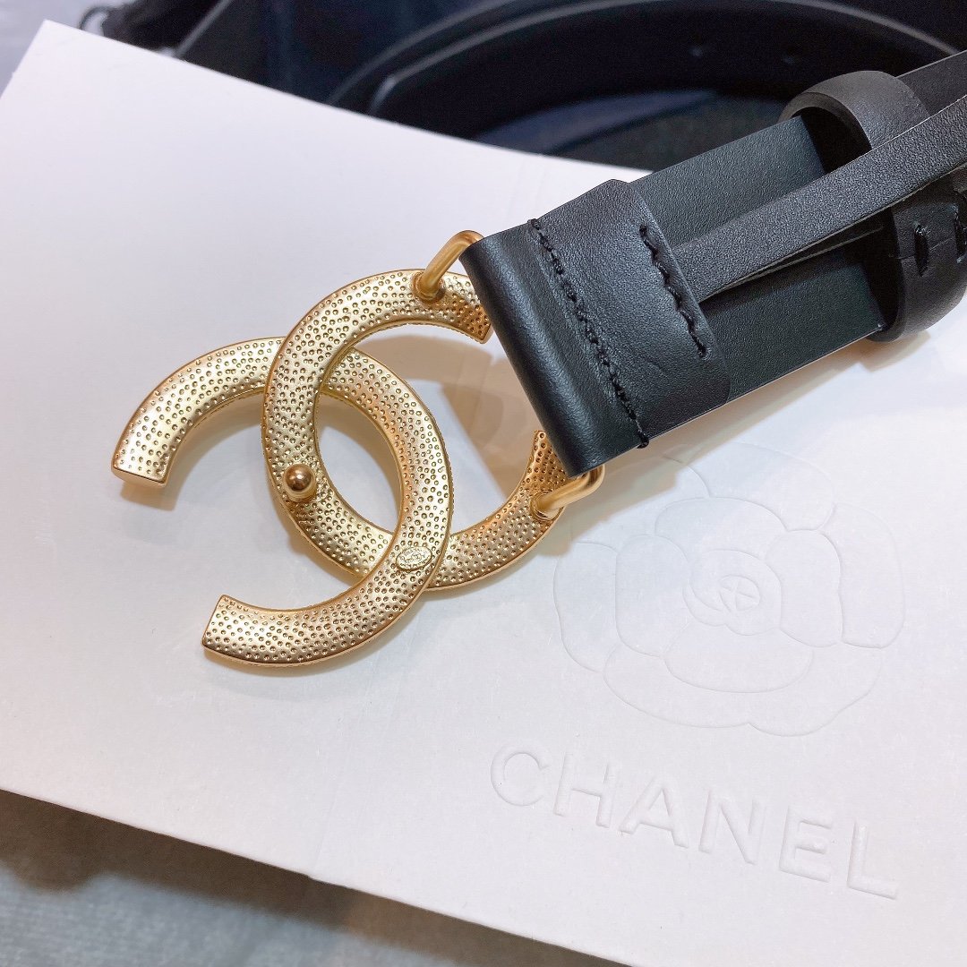 Chanel Belt With Beaded Buckle Black Gold-Toned Metal and Strass Women Belt 30MM