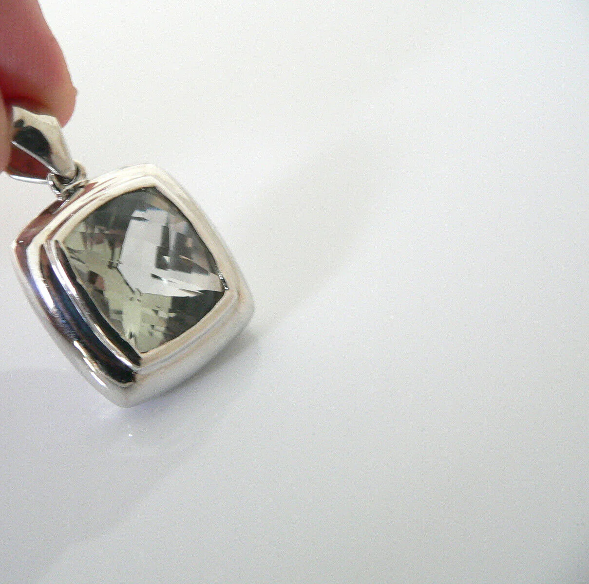 EMA Silver Prasiolite Green Amethyst Pendant Charm 4 Necklace Statement Gift Art