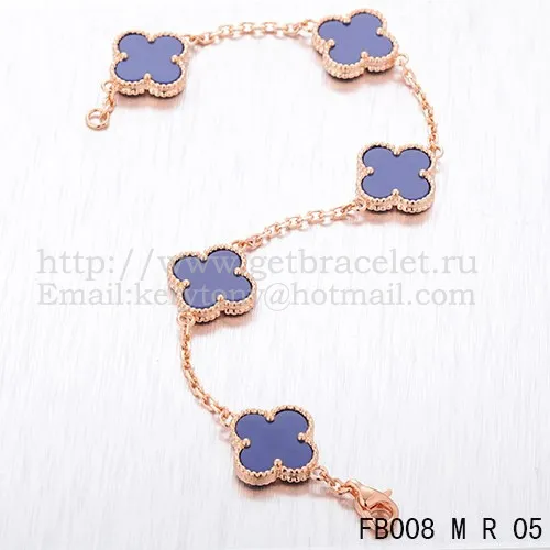 Van Cleef & Arpels Vintage Alhambra Bracelet 5 Motifs Pink Gold With Lapis Mother Of Pearl