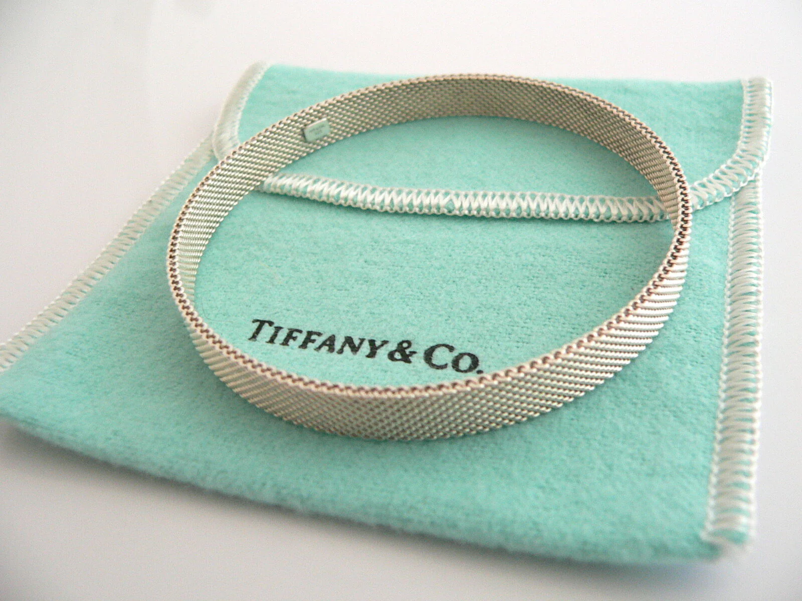 Tiffany & Co Silver Somerset Mesh Weave Bangle Bracelet Gift Pouch Love Art