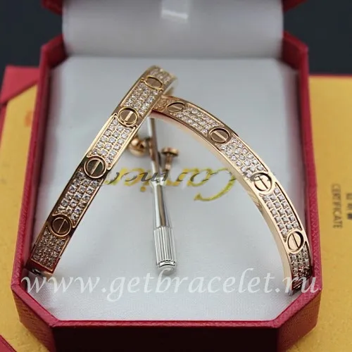 Copy Cartier Love Bracelet Paved Diamonds Pink Gold N6036916
