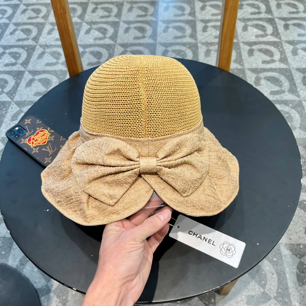 Chanel Knitted Breathable Bow Basin Hat Sunhat （Replica）