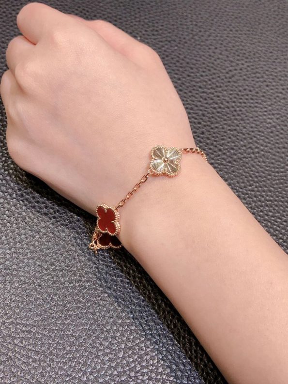 Van Cleef Bracelet Dupe – Red & Gold Clover Bracelet, Rose Gold
