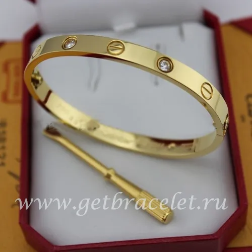 Imitation Cartier Men and Women Yellow Gold Love Bracelet 4 Diamonds B6035916 (New Version - Prevent Screws Fall Out)