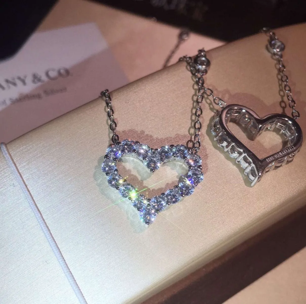 Timeless Style Tiffany Platinum Heart Pendant Ladies 925 Silver Diamonds Necklace Uk