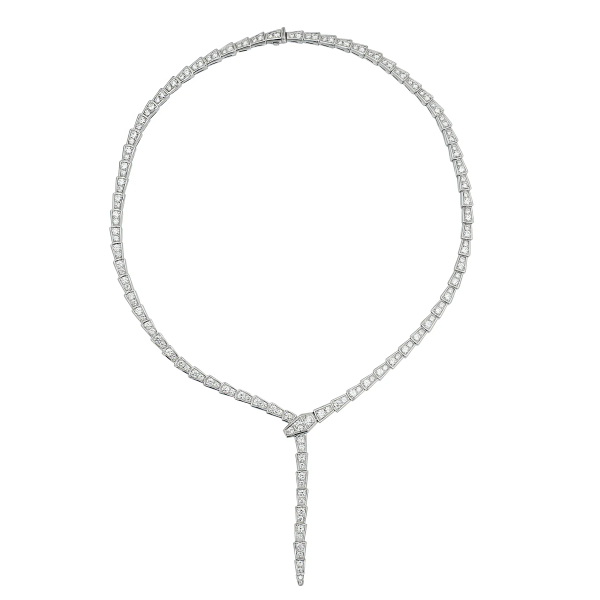 Bvlgari 18K White Gold Serpenti Viper Slim Necklace W/ Full Pave Diamonds